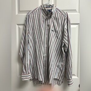 Faconnable Men's Button-Down Shirt - White with Red & Blue Stripes